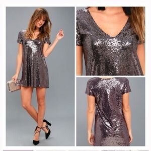 Lulu's Sz M Light Up the Night Lavender Sequin V Neck Mini Boho Chic Party Dress